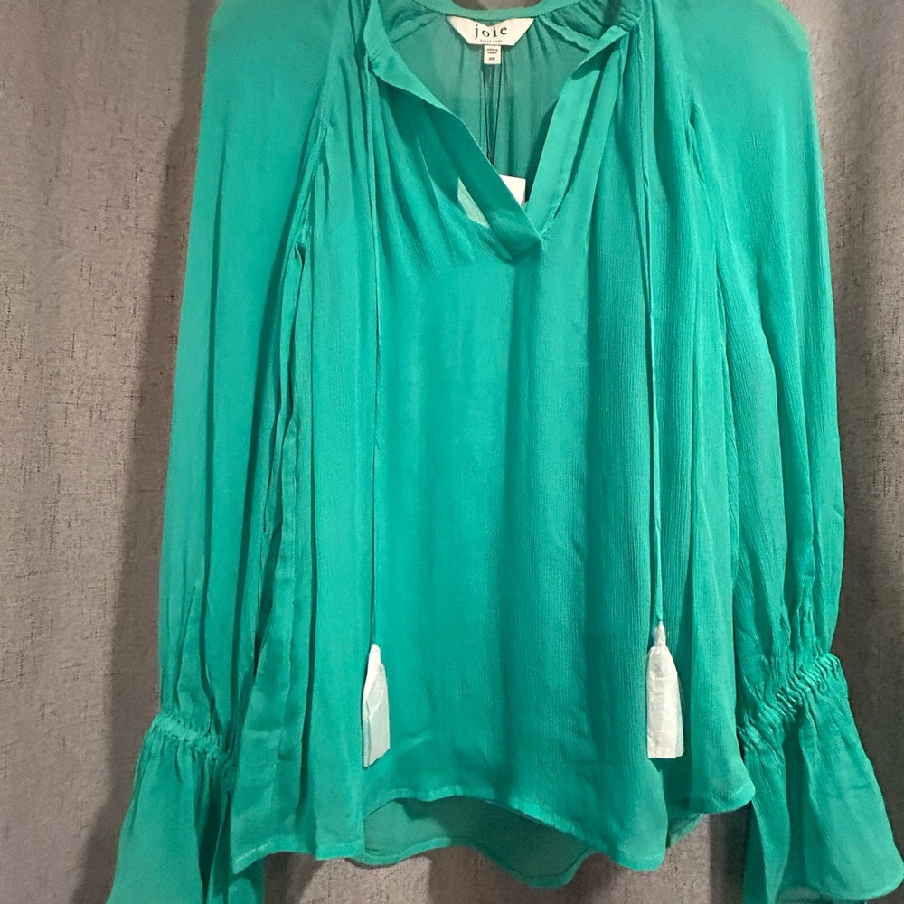 2 Piece Joie Emerald Green Blouse with Tassels